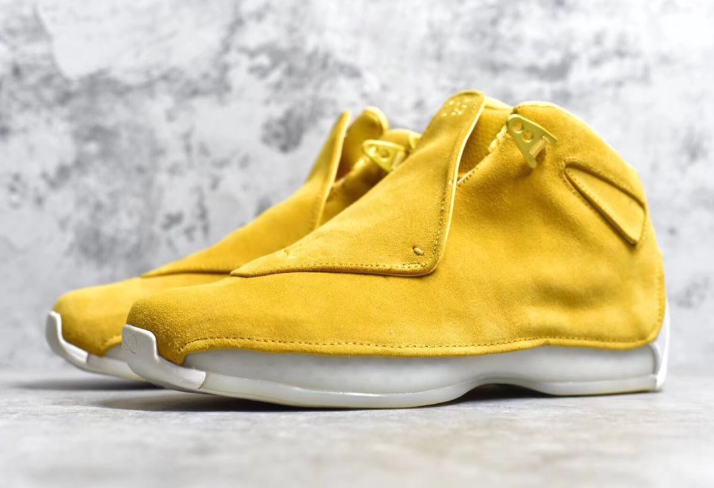 Real Jordan 18 Yellow Suede Shoes